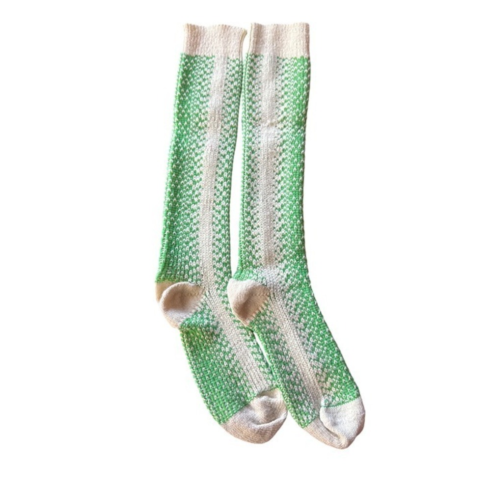 Vintage Green & White Knit Knee-High Socks For Adults